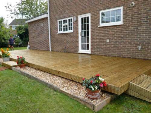 Large wooden decking made by building company River.ODP in Hastings