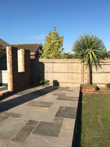 Large Indian Stone Patio and orangery in progress built by River ODP in Eastbourne