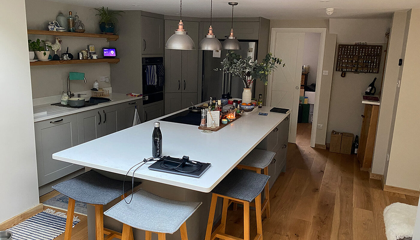Beautiful kitchen with large kitchen island - view from new house extension built by River ODP