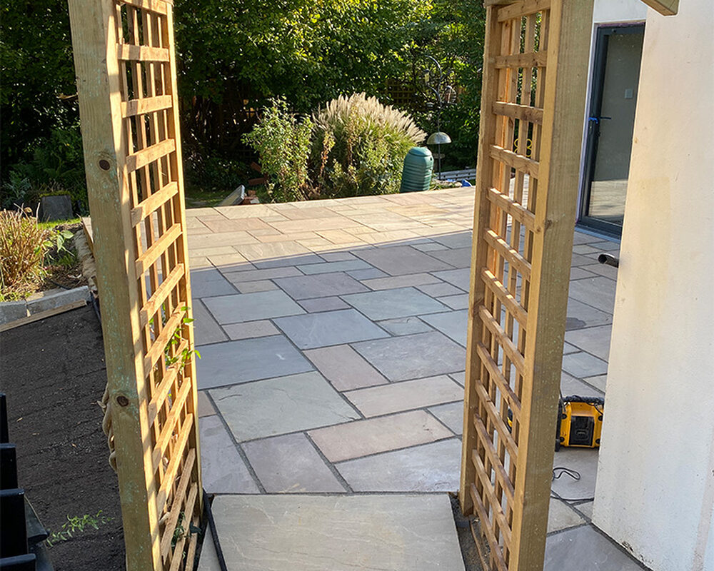 Indian Stone patio installed in Magham Down by River ODP- construction company