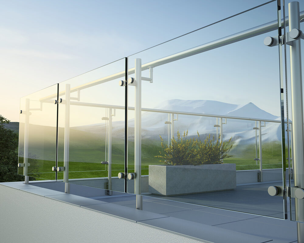 Frame-less glass balustrade mounted on terrace in holyday home by building company River.ODP.